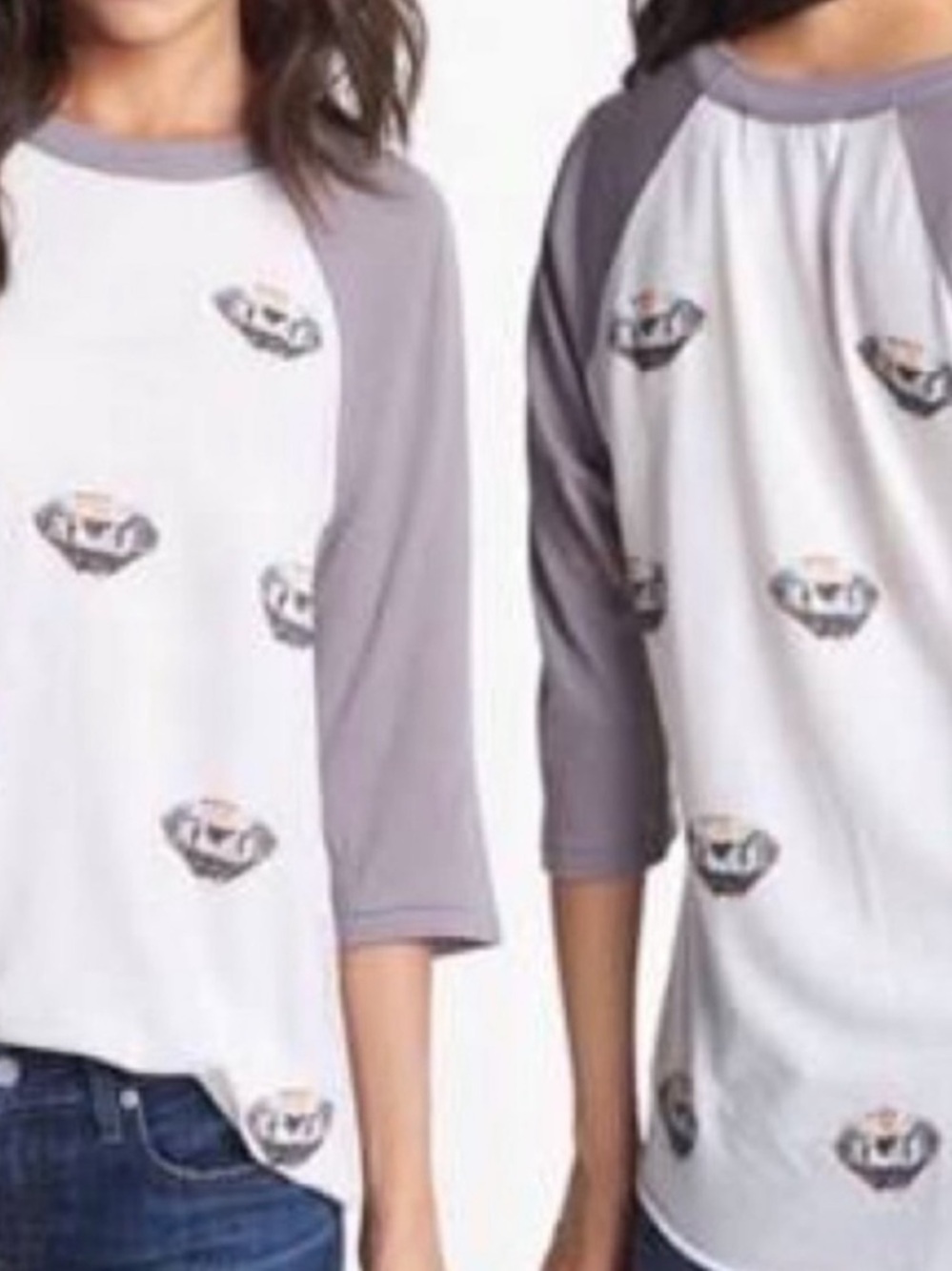 Wildfox Baseball Diamond Taupe White Gem Pattern Raglan T-Shirt